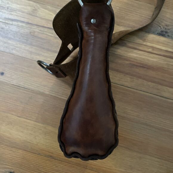 Vintage Leather Floral Tooled Shoulder Bag Saddle Bag 9x9.5 in - Picture 8 of 12